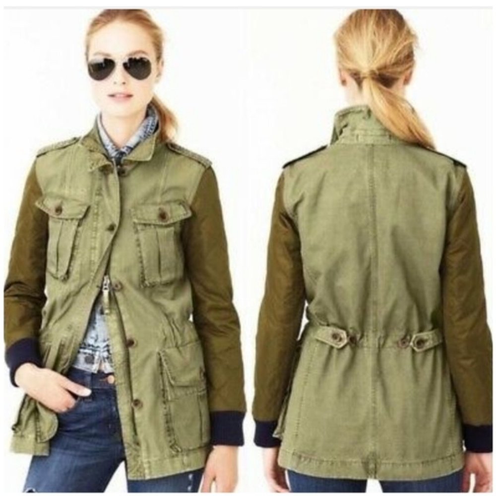 J. CREW Utility Jacket Army Green Quilted Sleeves Boyfriend Fatigue Coat